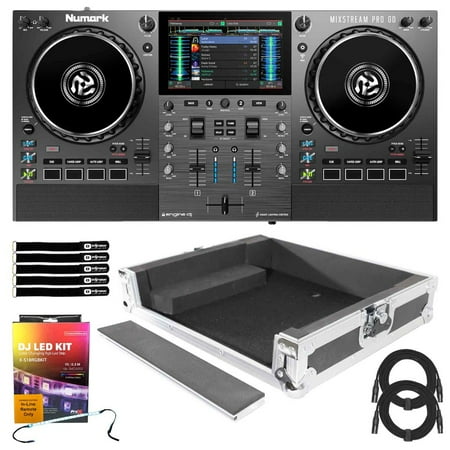 Numark MIXSTREAM PRO GO Standalone Streaming DJ Controller with Carrying Case & LED Strip Light Kit Package