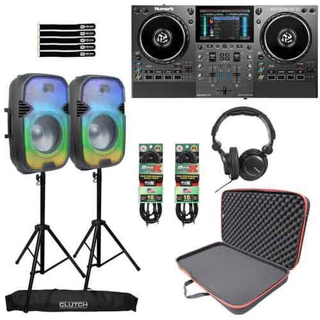 Numark MIXSTREAM PRO GO Streaming DJ Controller with Gemini PartyBox Rave15 15" Powered Speakers Package