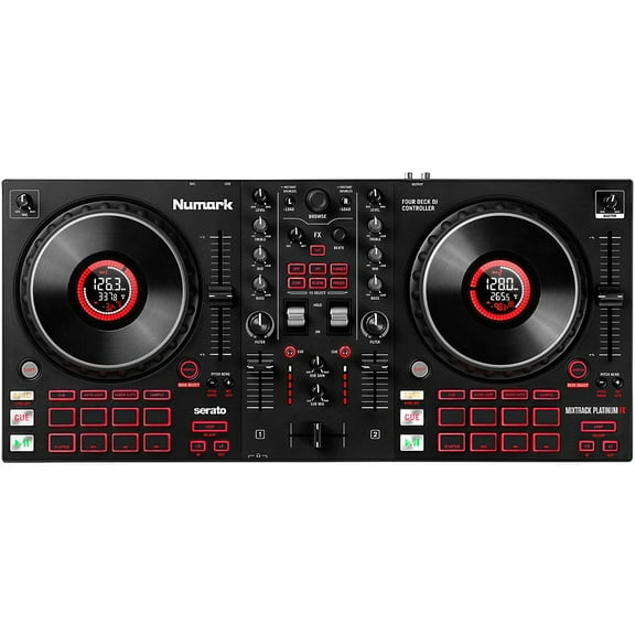 Numark Mixtrack Platinum FX - DJ Controller for Serato with 4 Deck Control, Mixer, Built-in Audio Interface, Jog Wheel Displays and Paddles