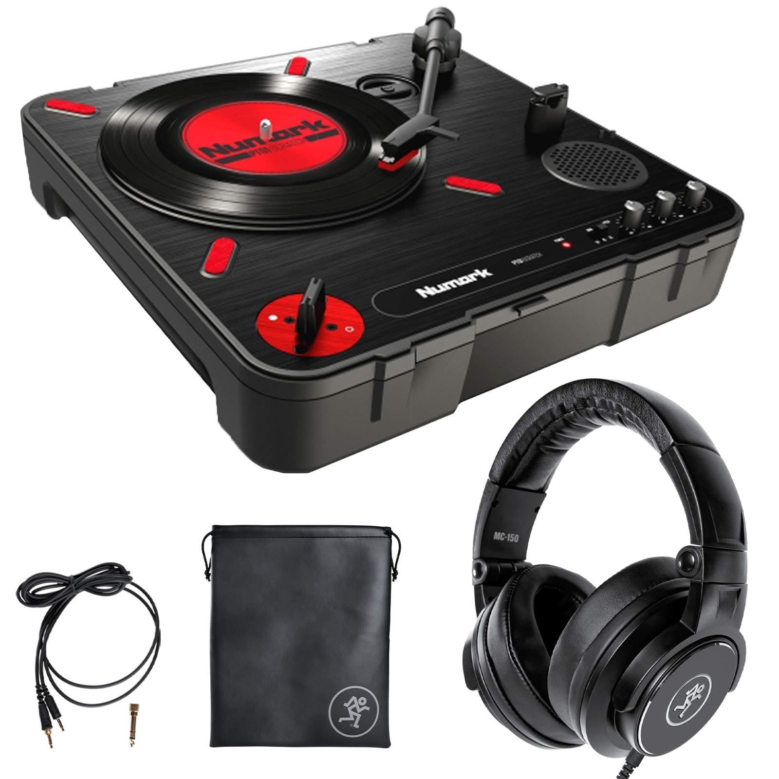 Numark PT01 Scratch Portable Turntable with Mackie MC-150 