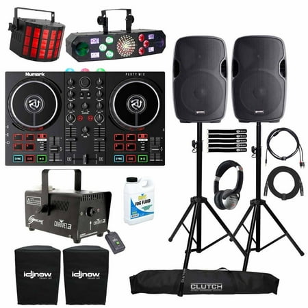 Numark Party Mix II Built-In Light Show DJ Controller with 12" Active Speakers & Lighting Effects Package