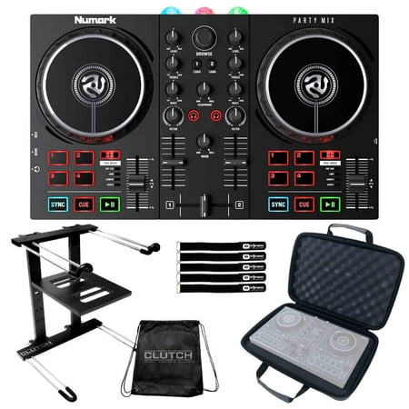 Numark Party Mix II Built-In Light Show DJ Controller with Black Laptop Stand Package