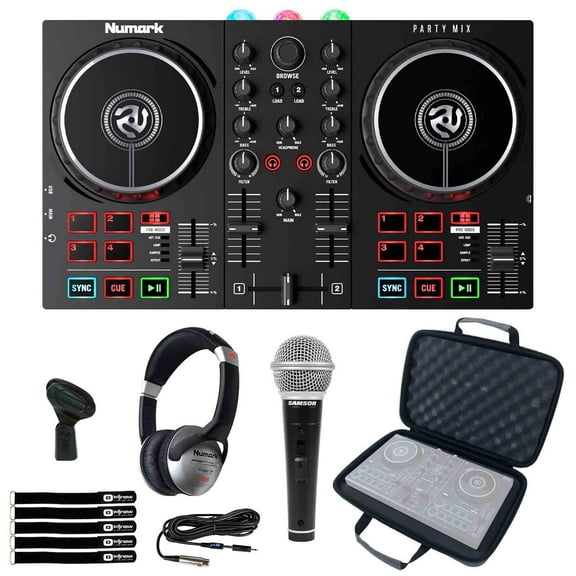 Numark Party Mix II Built-In Light Show DJ Controller with Dynamic Vocal Microphone Package