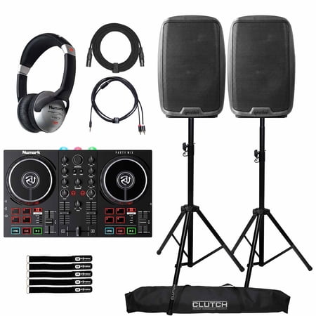Numark Party Mix II Built-In Light Show DJ Controller with Gemini AS-2112BT 12" Active Speakers Package