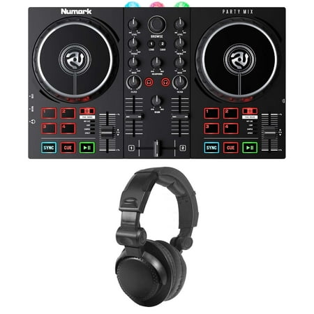 Numark Party Mix II Built-in Lightshow DJ Controller with DJ Headphones Bundle