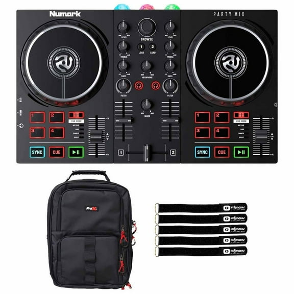 Numark Party Mix II DJ Controller with Built-In Light Show with Backpack Package