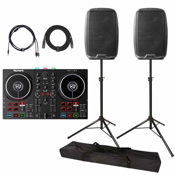 Numark Party Mix II DJ Controller with Built-in Lightshow & Gemini AS-2112BT Active Speakers Package