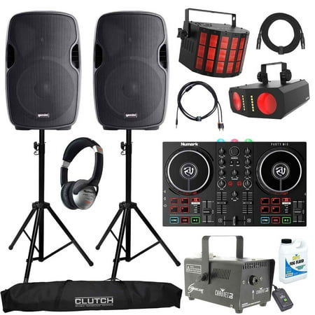 Numark Party Mix II DJ Controller with Gemini AS-1200P 12" Active Speakers & Chauvet DJ Effect Lights Package
