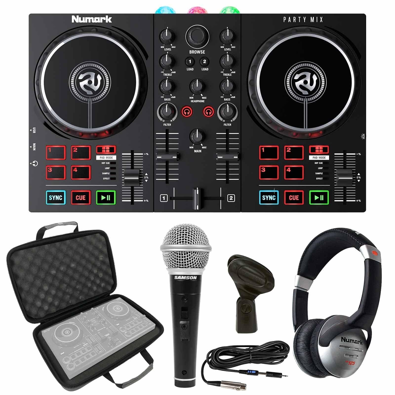 Numark Party Mix II DJ Controller with Professional DJ Headphones & Dynamic Vocal Microphone Package