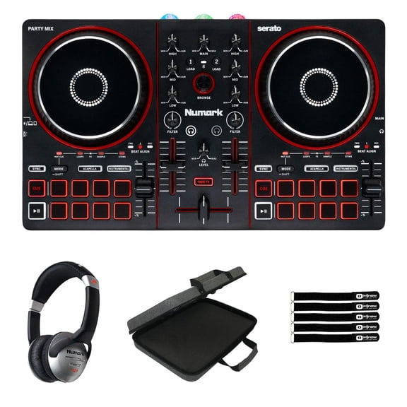 Numark Party Mix III DJ Controller w/Built-In Light Show with Headphones & Case Package
