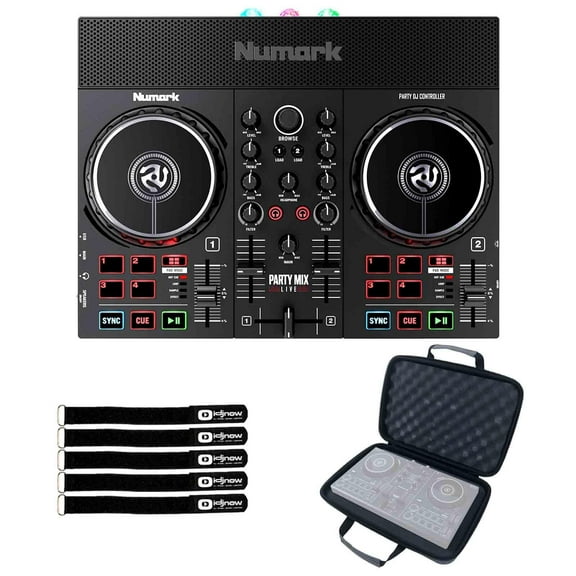 Numark Party Mix Live Built-In Light Show and Speakers DJ Controller with Carry Case Package