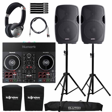 Numark Party Mix Live Built-In Light Show and Speakers DJ Controller with Gemini AS-1500P 15"Active Speakers Package
