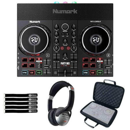 Numark Party Mix Live Built-In Light Show and Speakers DJ Controller with Headphones & Case Package
