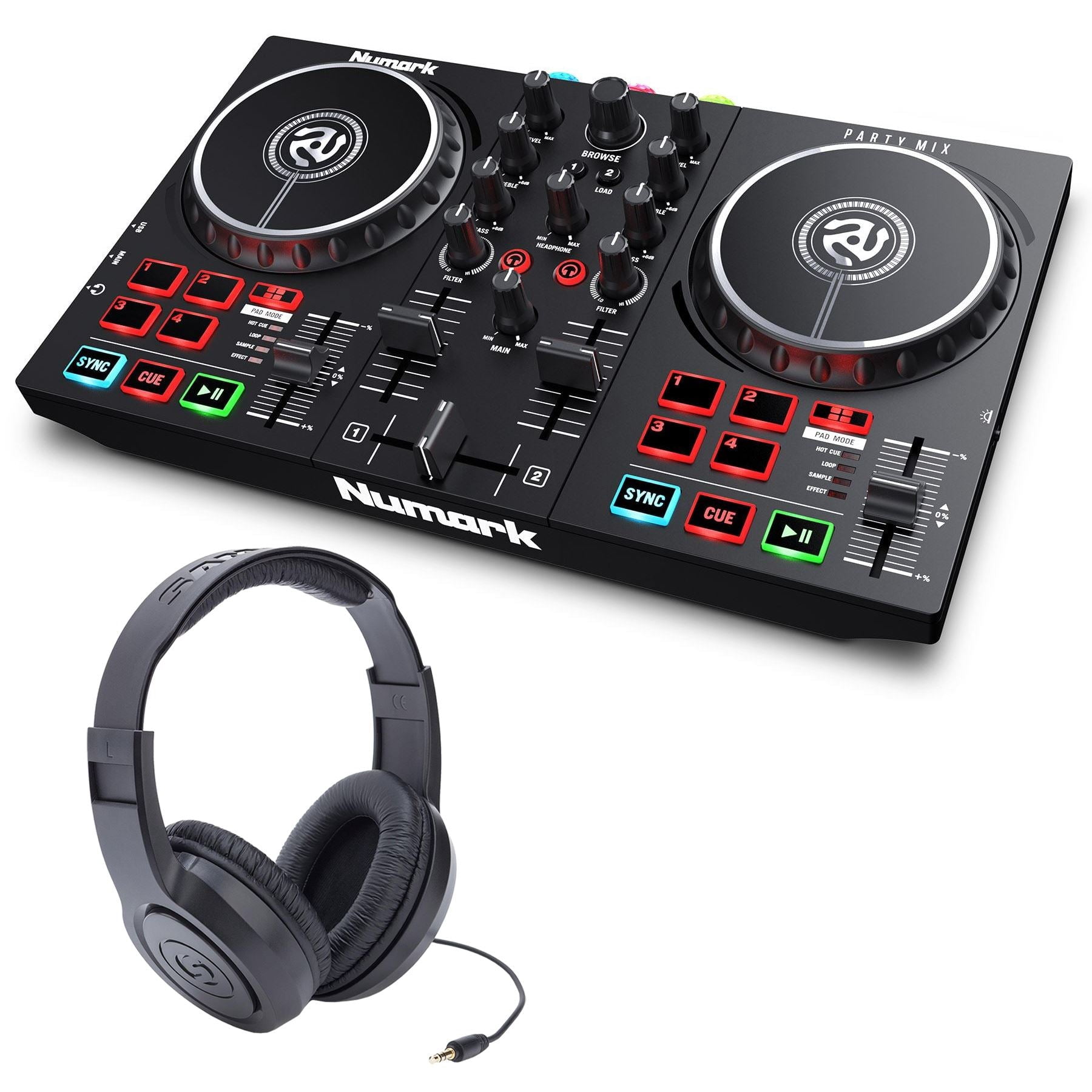 Numark Party Mix MKII w/ Samson SR350 Headphones Bundle - Walmart.com