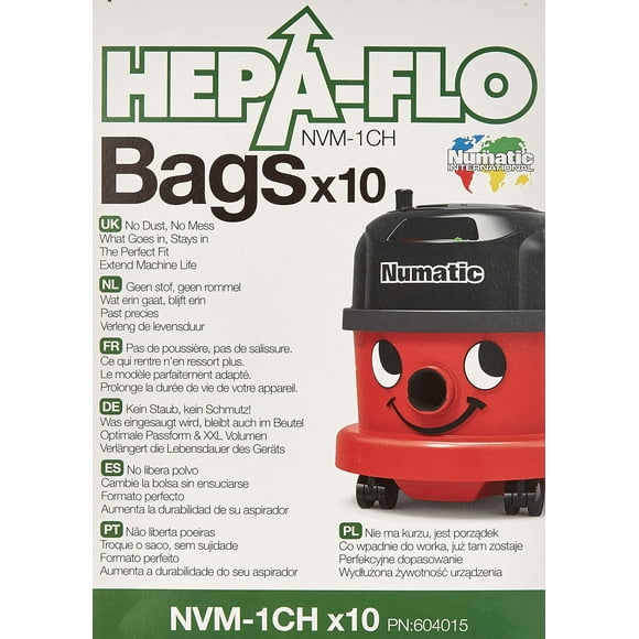 Numatic NVM-1CH HepaFlo' Disposable Filter Bags Pack - for the "Henry" HVR200A, the "Hetty" HET200A, the "James" JVP180, and the "Henry Micro" HVR200M Vacuum Cleaners - (10-Bags Per Pack) C33