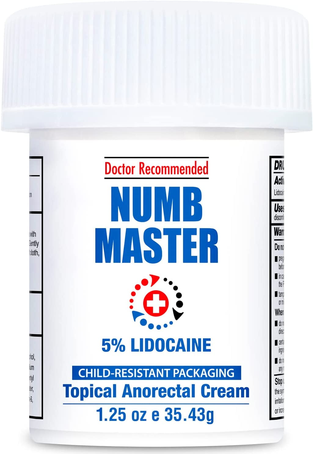 Numb Master 5 Lidocaine, Fast Pain Relief Cream 1.25 Oz, with Aloe