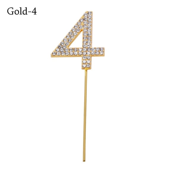 Number"0-9" Anniversary Dessert Diamond-studded Wedding Supplies Party Decoration Cake Topper Cupcake GOLD-4