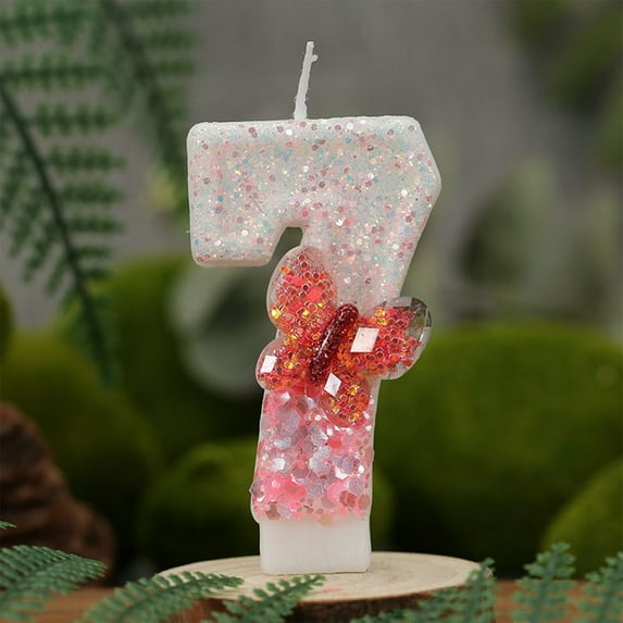 Number 0 Birthday Candle 2.95 in Pink Butterfly Sequin Birthday Candle Birthday Cake Topper Decoration Wedding Birthday Party Decor