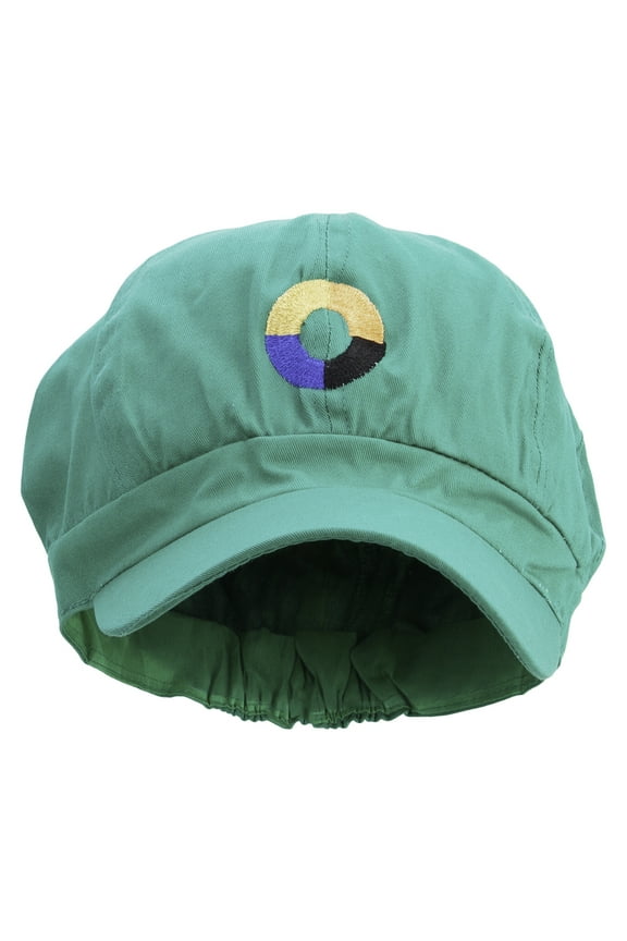 Number 0 Embroidered Cotton Elastic Newsboy Cap - Lime OSFM