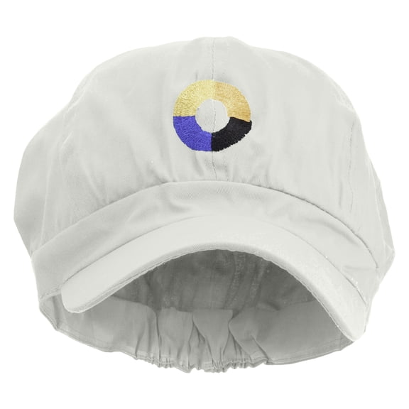 Number 0 Embroidered Cotton Elastic Newsboy Cap - White OSFM