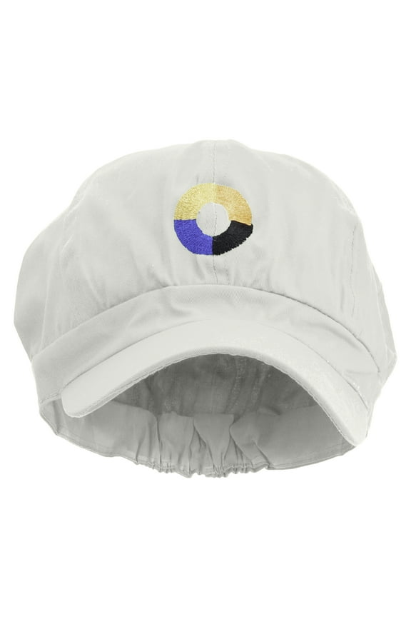 Number 0 Embroidered Cotton Elastic Newsboy Cap - White OSFM
