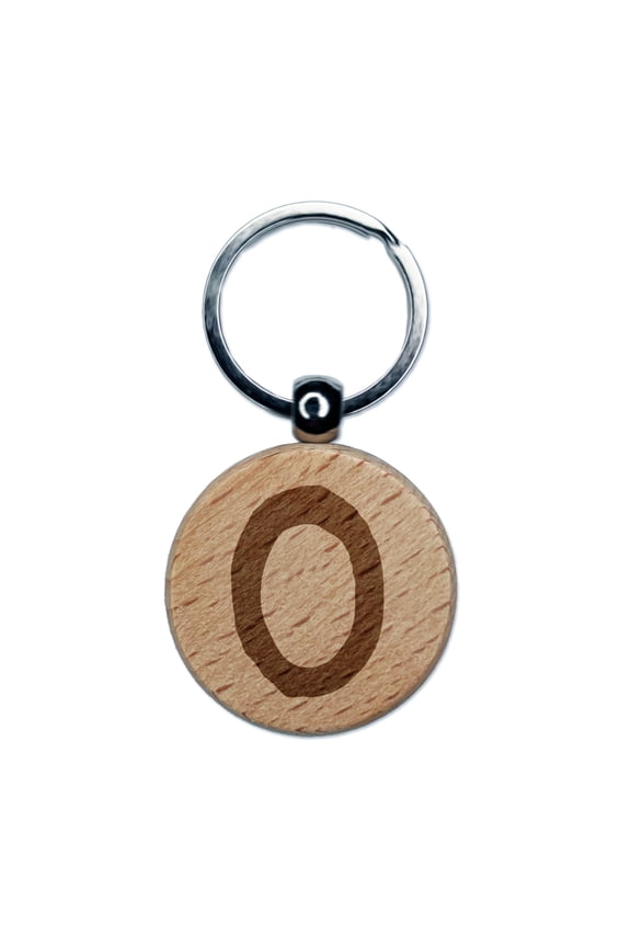 Number 0 Zero Cute Typewriter Font Round Keychain Charm Tag - Engraved Wood