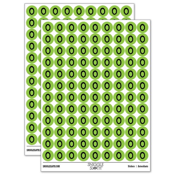 Number 0 Zero Cute Typewriter Font 200+ Round Stickers - Light Green - Matte Finish - 0.50" Size