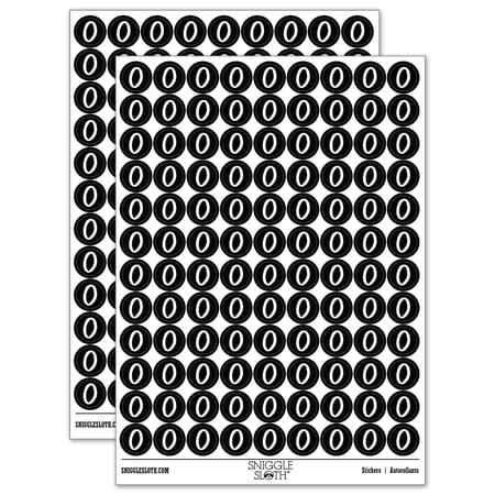 Number 0 Zero Felt Marker Font 200+ Round Stickers - Black - Gloss Finish - 0.50" Size
