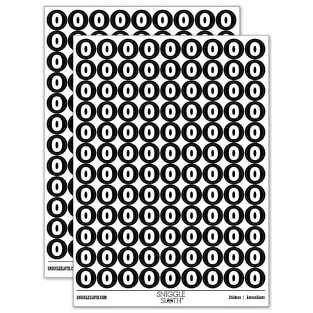 Number 0 Zero Fun Bold Font 200+ Round Stickers - Black - Gloss Finish - 0.50" Size