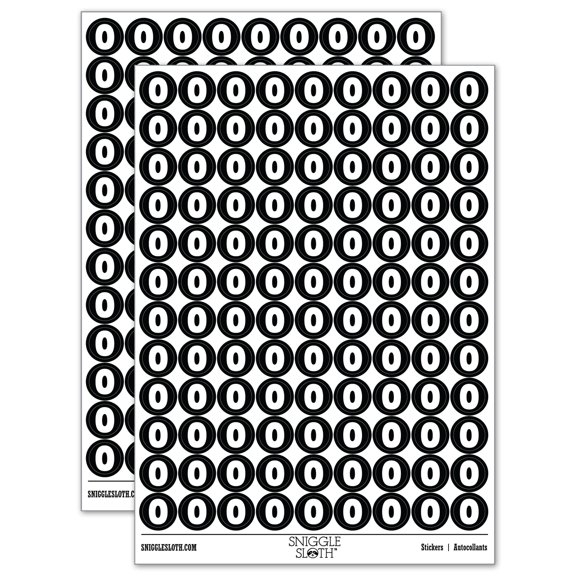 Number 0 Zero Fun Bold Font 200+ Round Stickers - Black - Gloss Finish - 0.50" Size
