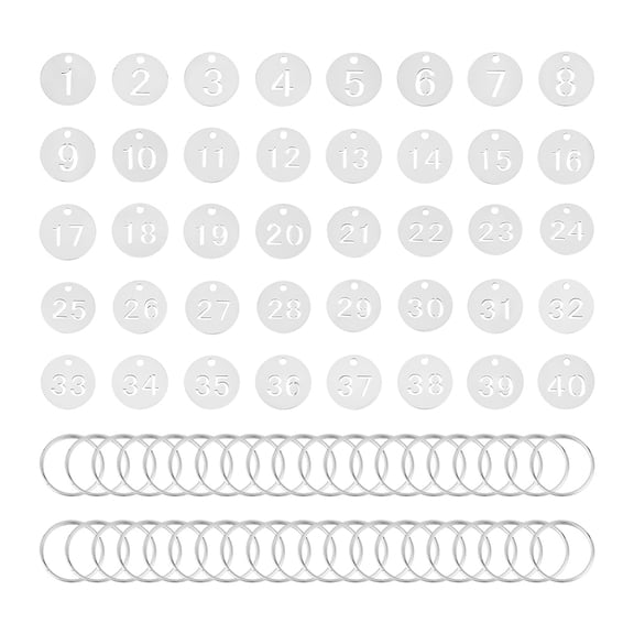 Number 1-40 201 Stainless Steel Numbered Marking Identification Hang Tags Luggage Labels ID Tag Number Markers with Iron Key Rings