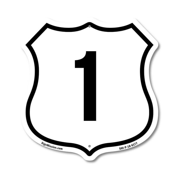 Number 1 (5 Pack) 12 inch X 12 inch Shield-Shaped Rust-Free Aluminum Metal Signs Weather Resistant Made in the USA