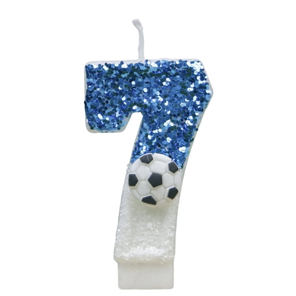 Number 1 Birthday Candle with Soccer Ball Design Glitter Finish Insert Style Cake Decoration for Party Celebration
