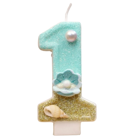 Number 1 Candle, 1St Birthday Candle, 4 In, First Birthday Cake Topper, Under The Sea Party Decorations, Beach Celebration, Light Blue, 1 Pc