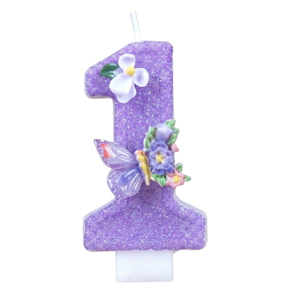 Number 1 Candle, Birthday Cake Candle, 3.5 In, Purple Butterfly, First Birthday Cake Topper, Fairy Birthday Party Decorations, Purple Floral, 1 Pc