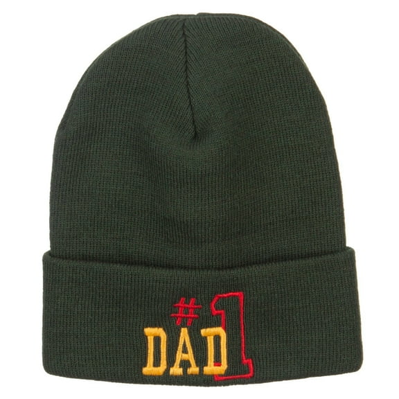 Number 1 Dad Outline Embroidered Long Beanie - Olive OSFM