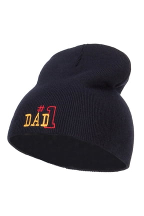 Number 1 Dad Outline Embroidered Short Beanie - Navy OSFM