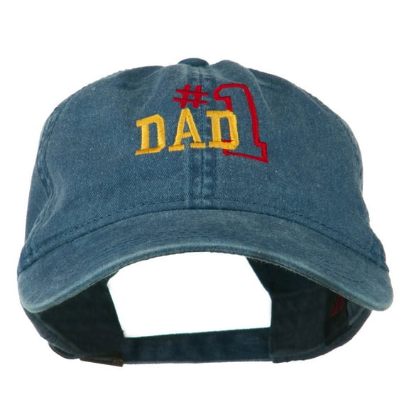 Number 1 Dad Outline Embroidered Washed Cotton Cap - Navy OSFM