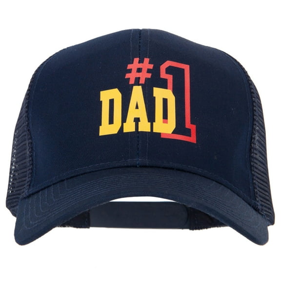 Number 1 Dad Outline Heat Transfer Solid Cotton Mesh Pro Style Cap - Navy OSFM