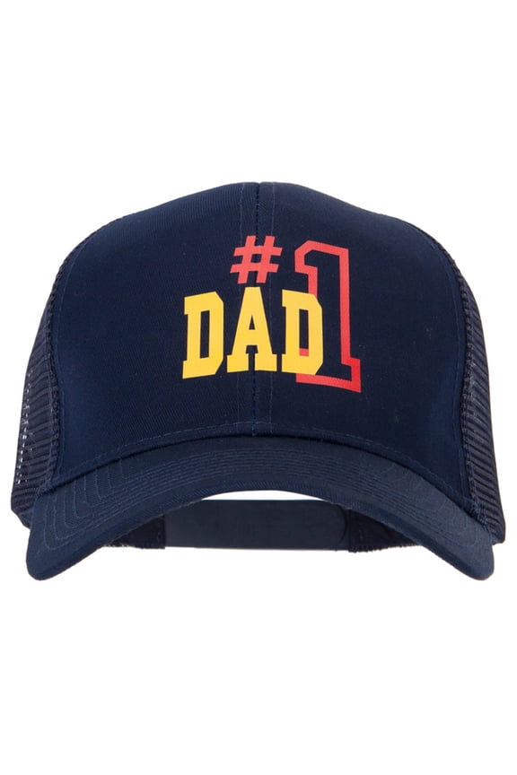 Number 1 Dad Outline Heat Transfer Solid Cotton Mesh Pro Style Cap - Navy OSFM