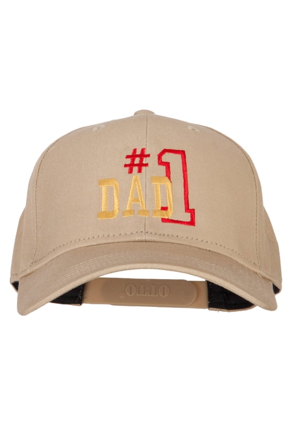 Number 1 Dad Outline Words Embroidered Solid Cotton Pro Style Cap - Khaki OSFM