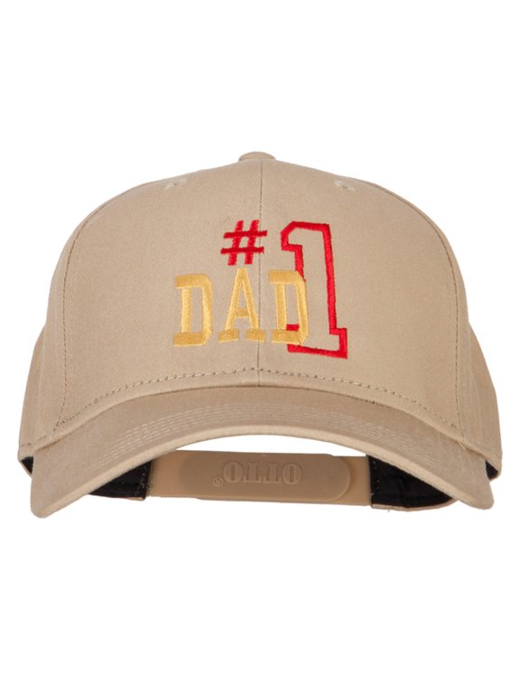 Number 1 Dad Outline Words Embroidered Solid Cotton Pro Style Cap - Khaki OSFM