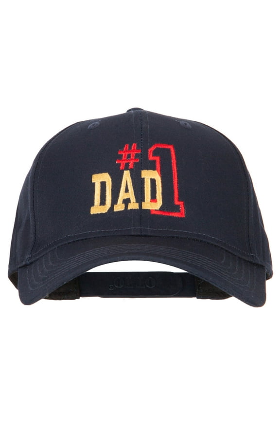 Number 1 Dad Outline Words Embroidered Solid Cotton Pro Style Cap - Navy OSFM
