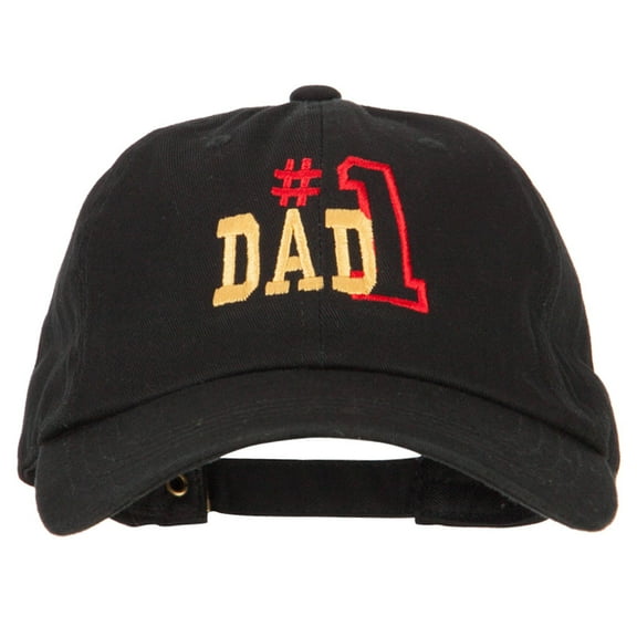 Number 1 Dad Outline Words Embroidered Unstructured Dyed Cotton Cap - Black OSFM