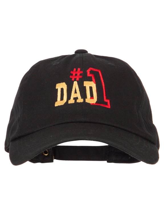 Number 1 Dad Outline Words Embroidered Unstructured Dyed Cotton Cap - Black OSFM