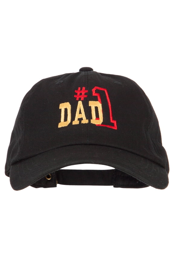 Number 1 Dad Outline Words Embroidered Unstructured Dyed Cotton Cap - Black OSFM