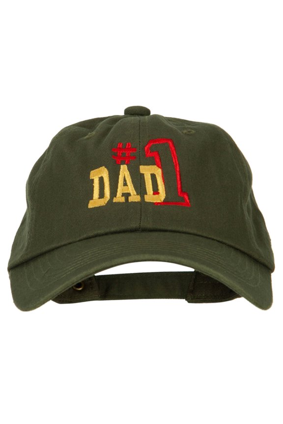 Number 1 Dad Outline Words Embroidered Unstructured Dyed Cotton Cap - Olive OSFM