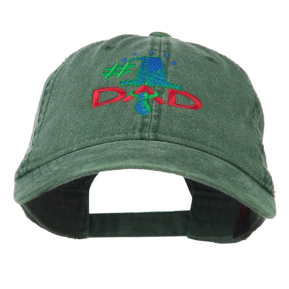 Number 1 Dad with Necktie Embroidered Washed Cap - Dark Green OSFM