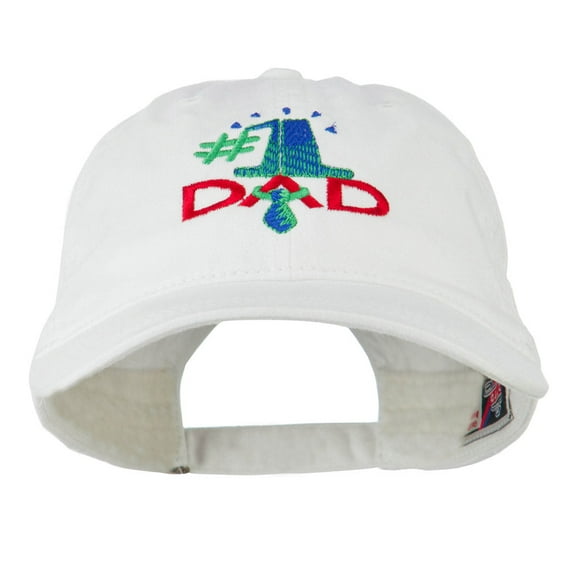 Number 1 Dad with Necktie Embroidered Washed Cap - White OSFM