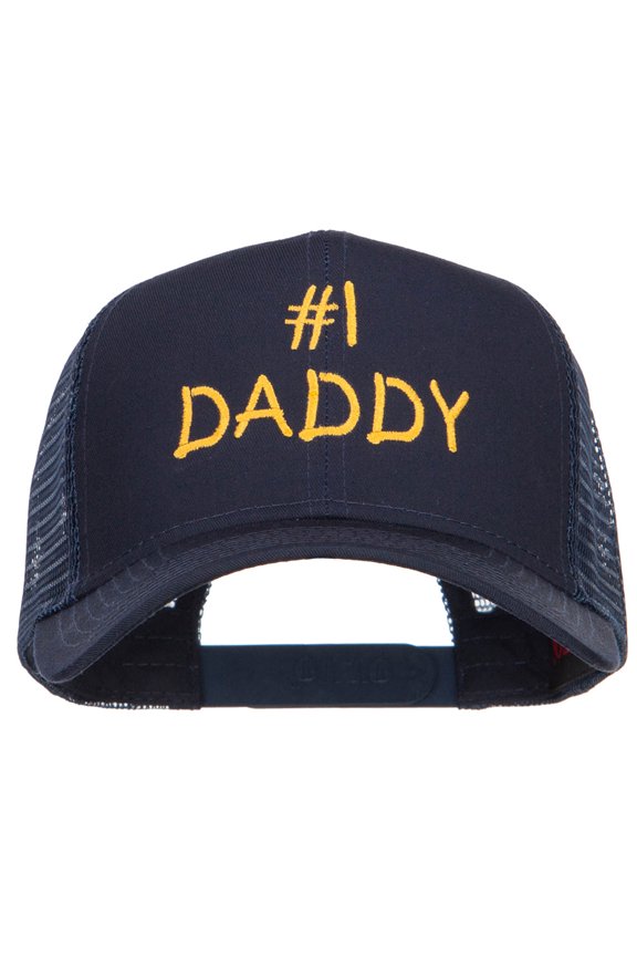 Number 1 Daddy Letters Embroidered Solid Mesh Cap - Navy OSFM